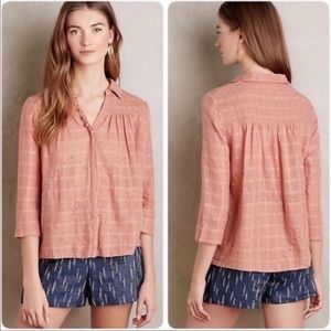 Anthro • Dusty Rose Embroidered Blouse